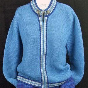 Vinatge Swiss Alps Blue Zip Cardigan M by Garland